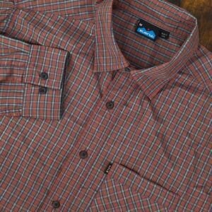 KAVU Mens Medium Plaid Button Up Shirt Long Sleeve Nylon Performance Lightweight